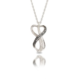 sterling silver 0.2 carat white & black diamond infinity heart necklace with adjustable 18”-20” rope chain