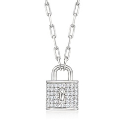 by ross-simons diamond padlock paper clip link necklace in sterling silver