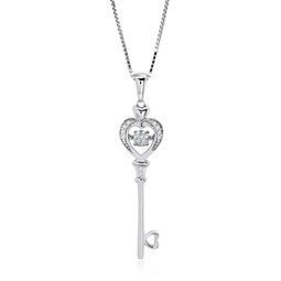 dancing diamond key to her heart pendant necklace in 925 sterling silver (0.05 ct.tw)18 in 925 sterling silver