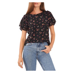 womens printed flutter sleeves blouse