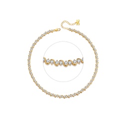 gold wave zirconia tennis choker necklace