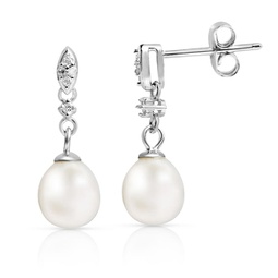 freshwater pearl & natural diamond dainty droplets earrings in sterling silver