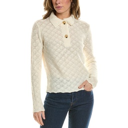 lace stitch polo wool & cashmere-blend sweater