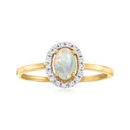 canaria opal halo ring with diamond accents in 10kt yellow gold
