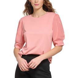 womens cotton blend crewneck blouse