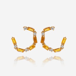 14k yellow gold, diamond and citrine hoop earrings pe638-ygct