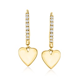 by ross-simons 14kt yellow gold heart hoop drop earrings with diamond accents