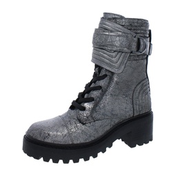 basia womens leather metallic combat & lace-up boots