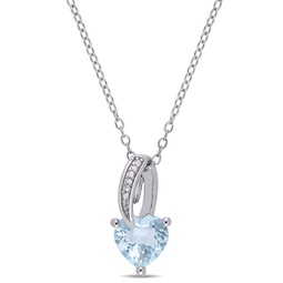 1 1/2ct tgw aquamarine heart and diamond accents pendant with chain in sterling silver