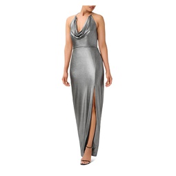 womens metallic maxi halter dress