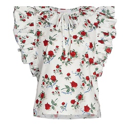 womens dita cotton poplin floral print flutter sleeve blouse in multi