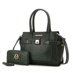 isla crocodile embossed vegan leather women's satchel bag with wallet -2 pieces