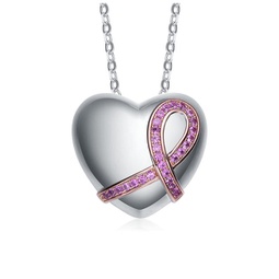 two tone with pink cubic zirconia heart pendant necklace