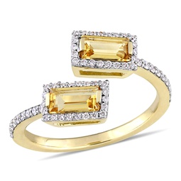 3/4 ct tgw baguette cut citrine and 1/4 ct tw diamond open ring in 14k yellow gold