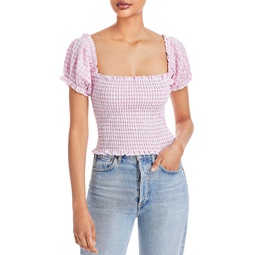 womens checkered square-neck pullover top