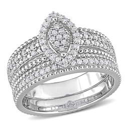 1/3ct tdw diamond marquise shape cluster bridal set in sterling silver