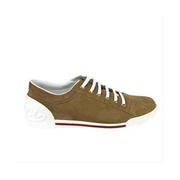 womens leather / suede trainer with script logo sneaker