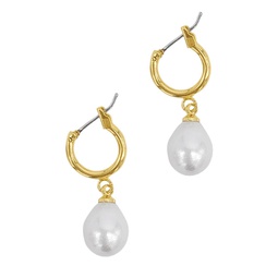 pearl huggie drop earrings gold