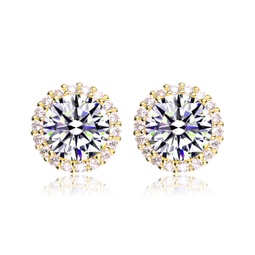 sterling silver gold plated cubic zirconia button stud earrings