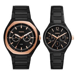 mens evanston multifunction, black-tone stainless steel watch set
