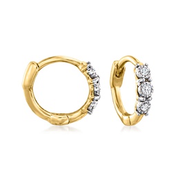 by ross-simons diamond-accented huggie hoop earrings in 14kt yellow gold. 3/8 inches