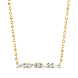 baguette and round diamond bar necklace in 14kt yellow gold