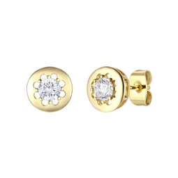 rg 14k gold plated with diamond cubic zirconia round modern bezel stud earrings