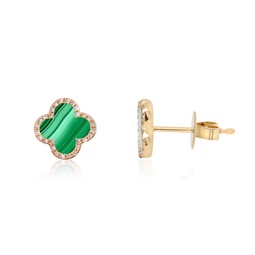 malachite diamond clover stud earrings