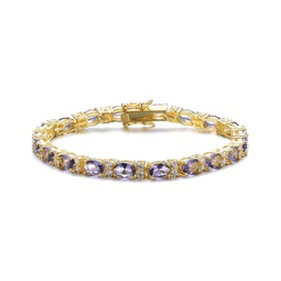 sterling silver 14k yellow gold plated tennis bracelet with colored and clear oval cubic zirconia in alternation