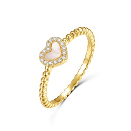 14k yellow gold plated with mother of pearl & diamond cubic zirconia beaded band promise stacking ring