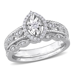 1/5ct tdw diamond oval halo bridal ring set in sterling silver