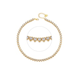 gold sparkling heart shaped zirconia tennis necklace