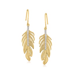 diamond feather drop earrings in 18kt gold over sterling