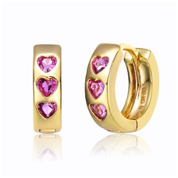 young adults/teens 14k yellow gold plated with heart pink cubic zirconia hoop earrings