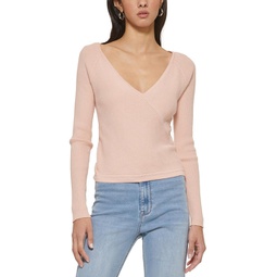 womens ribbed surplice neck blouse