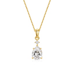 14k gold plated with diamond cubic zirconia raindrop pear 2-stone pendant necklace