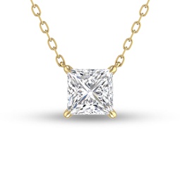 lab grown 1/4 ctw floating princess cut diamond solitaire pendant in 14k yellow gold
