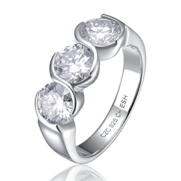sterling silver with 1ctw lab created moissanite 3-stone past, present & future engagement anniversary promise ring