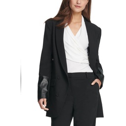womens one-button long open-front blazer