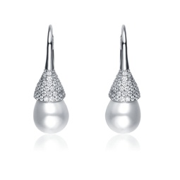 sterling silver pearl and cubic zirconia bulb drop earrings