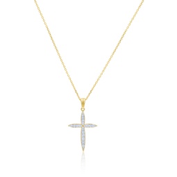 18 kt yellow gold, 0.75 diamond rounded off cross pendant adorned with 0.27 cts tw of round diamonds