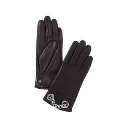 chain cuff cashmere-lined leather gloves