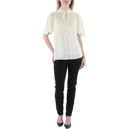 womens pleated tie neck blouse