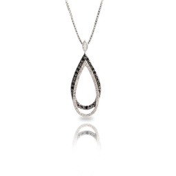 sterling silver 0.5 carat white & black diamond teardrop necklace with adjustable 18”-20” box chain