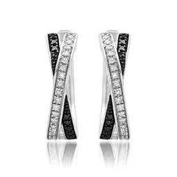 sterling silver black and white diamond x hoop earrings (1/3 cttw, j-k color, i2-i3 clarity)