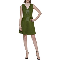 womens faux suede mini fit & flare dress