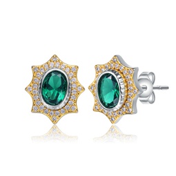 rhodium and 14k gold plated emerald cubic zirconia stud earrings