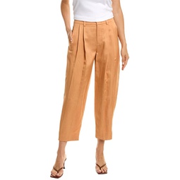 pleated linen-blend tapered pant