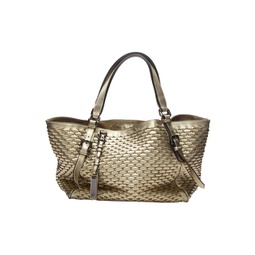 london gold woven textured leather belted large top handle tote bag