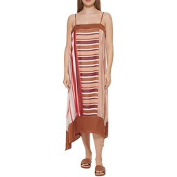womens striped tea-length midi dress